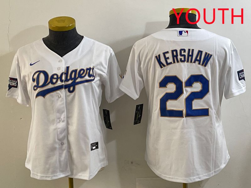 Youth Los Angeles Dodgers #22 Kershaw White Gold Game 2025 Nike MLB Jersey style 1